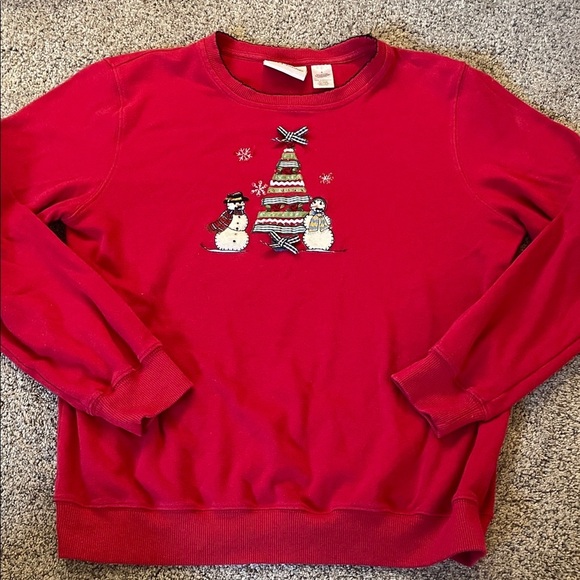 Alfred Dunner Sweaters - Alfred dunner embroidered Christmas sweater snowman and Christmas tree small